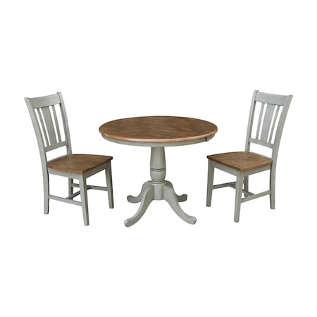 International Concepts Round 36 in Rd Extension Dining Table, 2 San Remo Chairs, Hickory/Stone, 36 W, 48 L, 29.3 in H, Wood K41-36RXT-C10-2